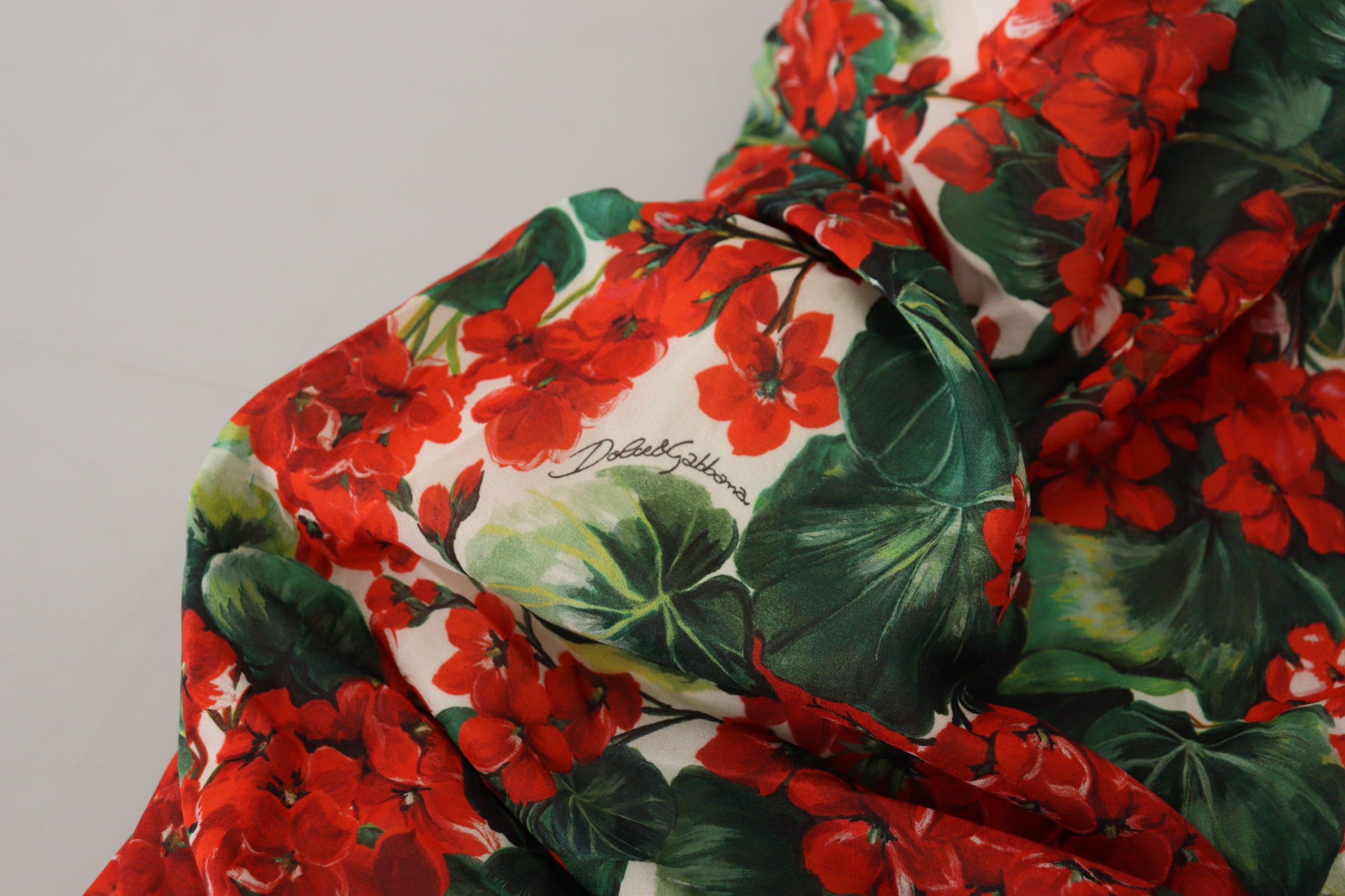Dolce & Gabbana Multicolor Geranium Seidenmantel Midikleid
