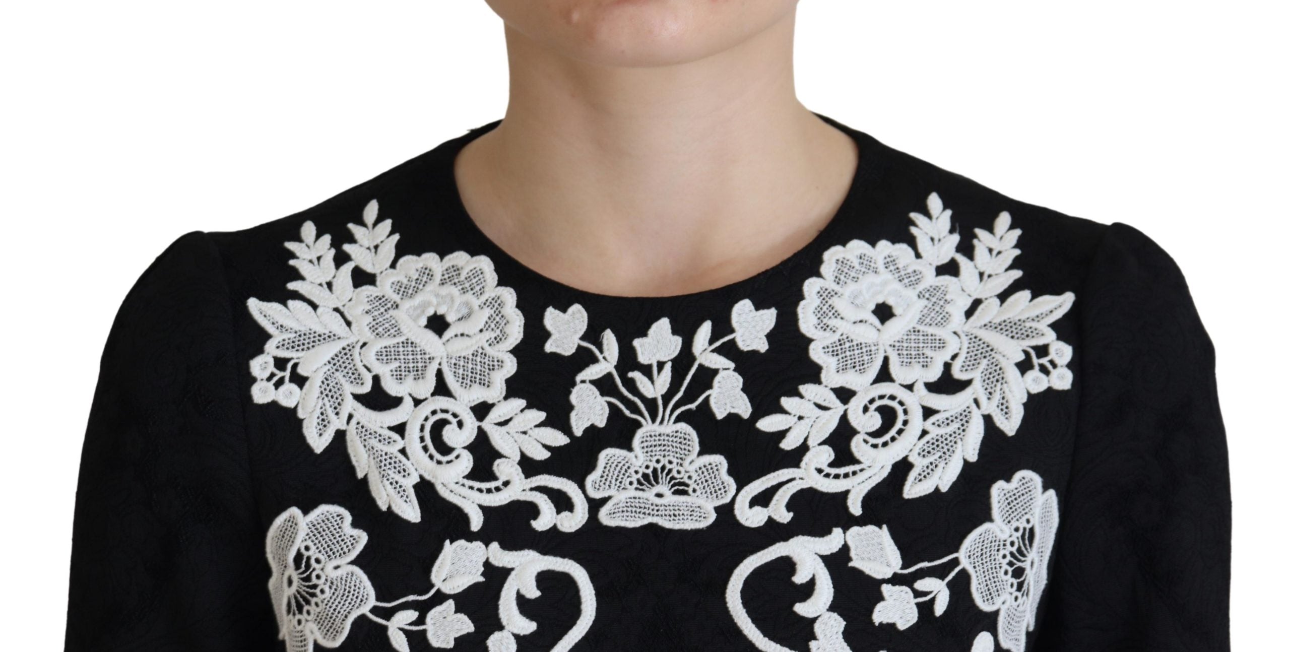Dolce & Gabbana Schwarzes Kleid mit Spitzenbesatz und halben Ärmeln in A-Linie