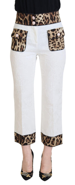 Dolce & Gabbana Weiße Hose mit Leopardenmuster und hoher Taille