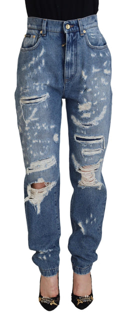 Dolce & Gabbana Blaue, verwaschene, zerfledderte Denim-Jeans aus Baumwolle