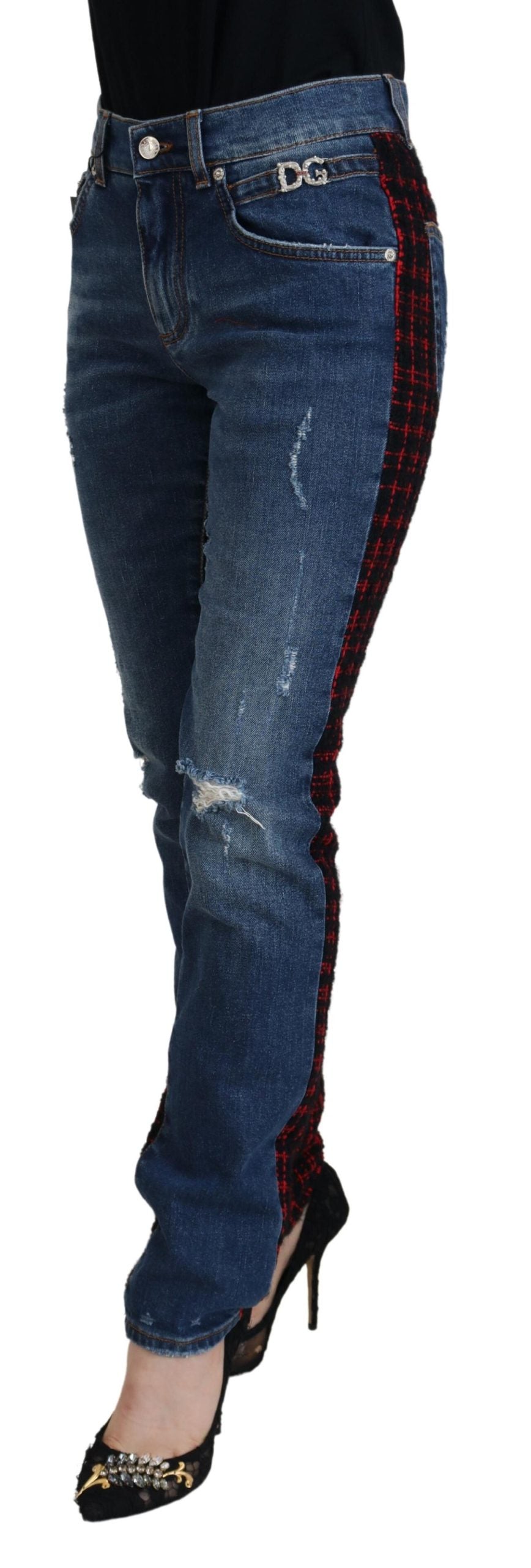 Dolce & Gabbana Blau karierte Skinny Denim Jeans