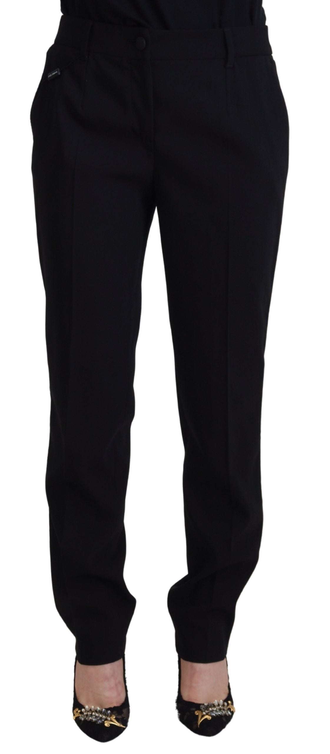 Dolce & Gabbana Schwarze konisch zulaufende Damen-Wollhosen