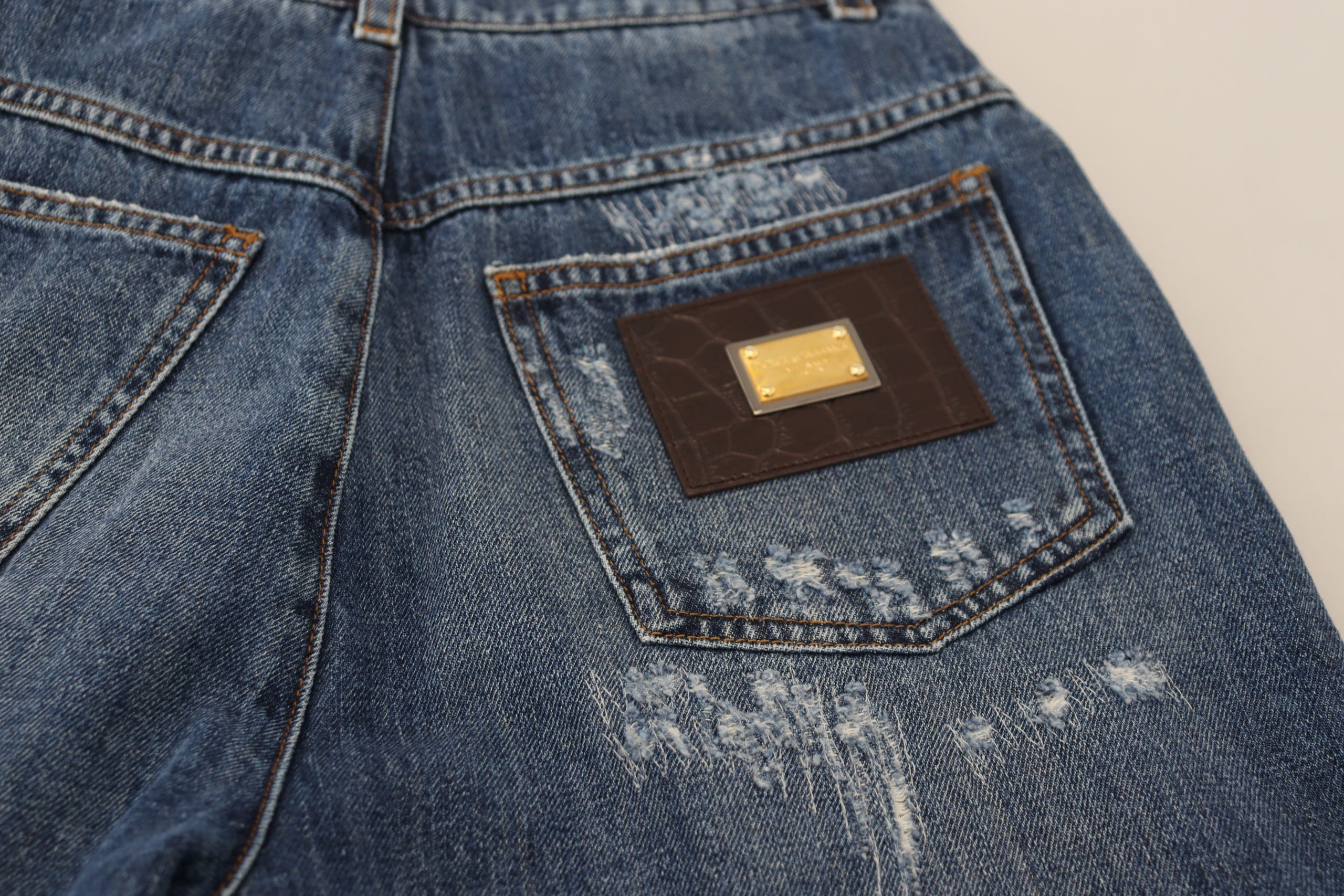 Dolce & Gabbana Blaue, verwaschene, zerfledderte Denim-Jeans aus Baumwolle
