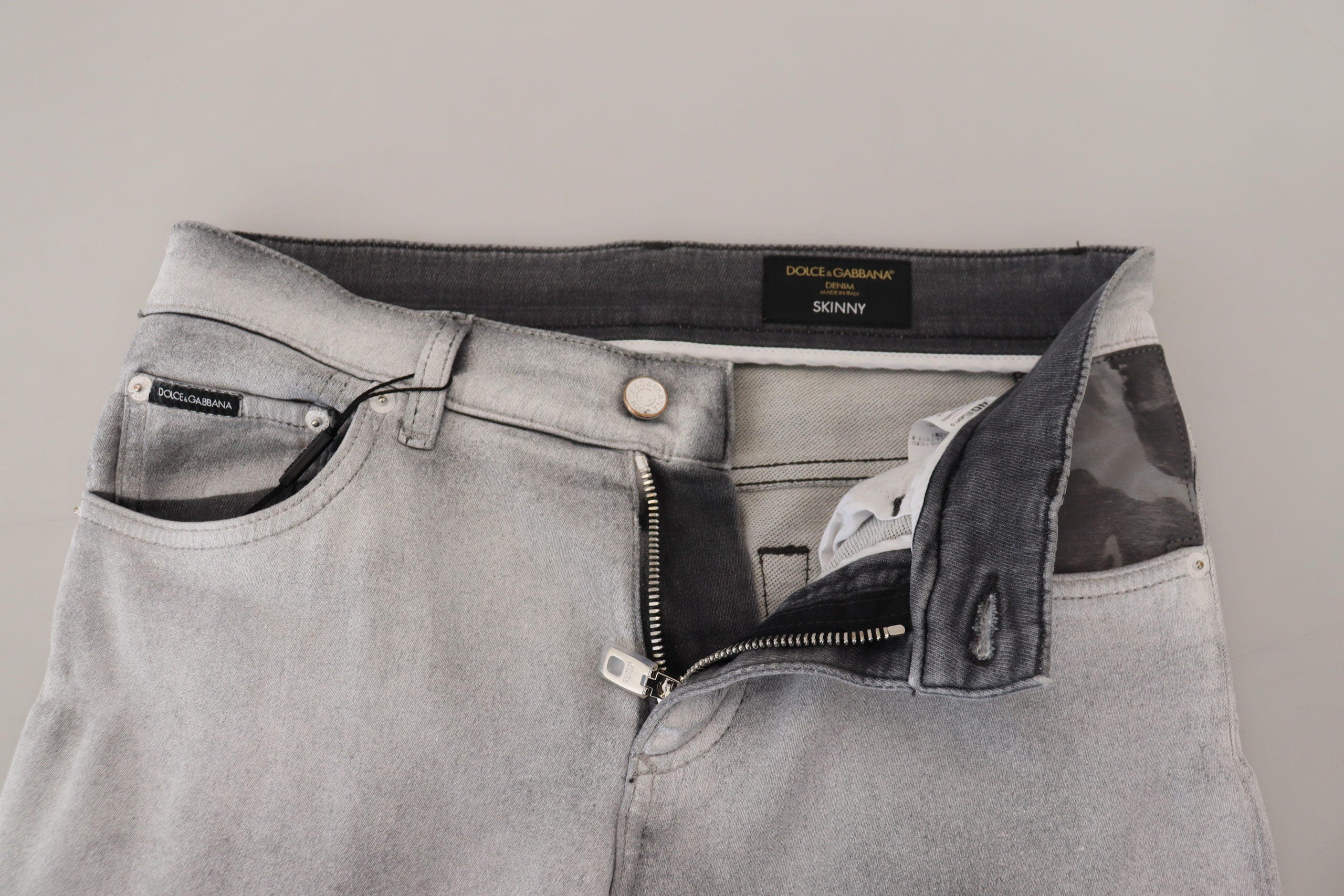 Dolce & Gabbana Graue gewaschene Skinny Herren Denim Jeans