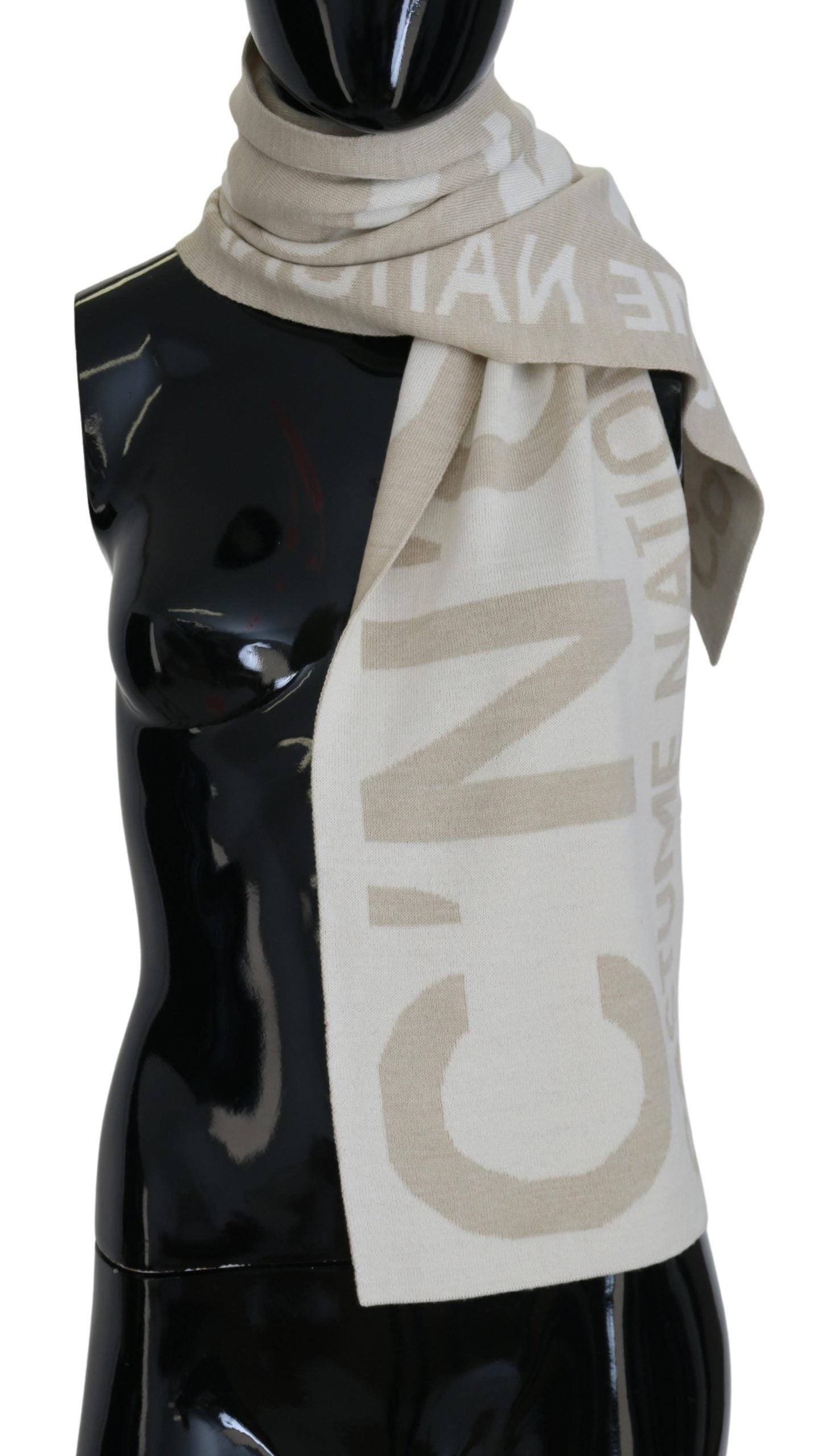Costume National Beige Weiß Logo Wickelwärmer Schal Schal