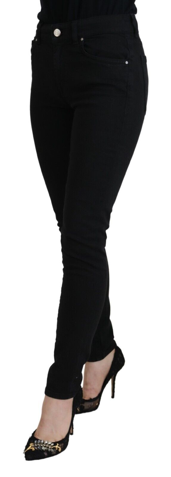 Dolce & Gabbana Schwarze Baumwolljeans mit hoher Taille aus lässigem Denim