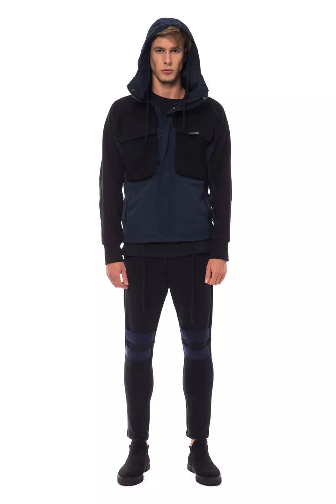 Nicolo Tonetto Schwarze Wolljacke für Herren mit Kapuze und Taschen