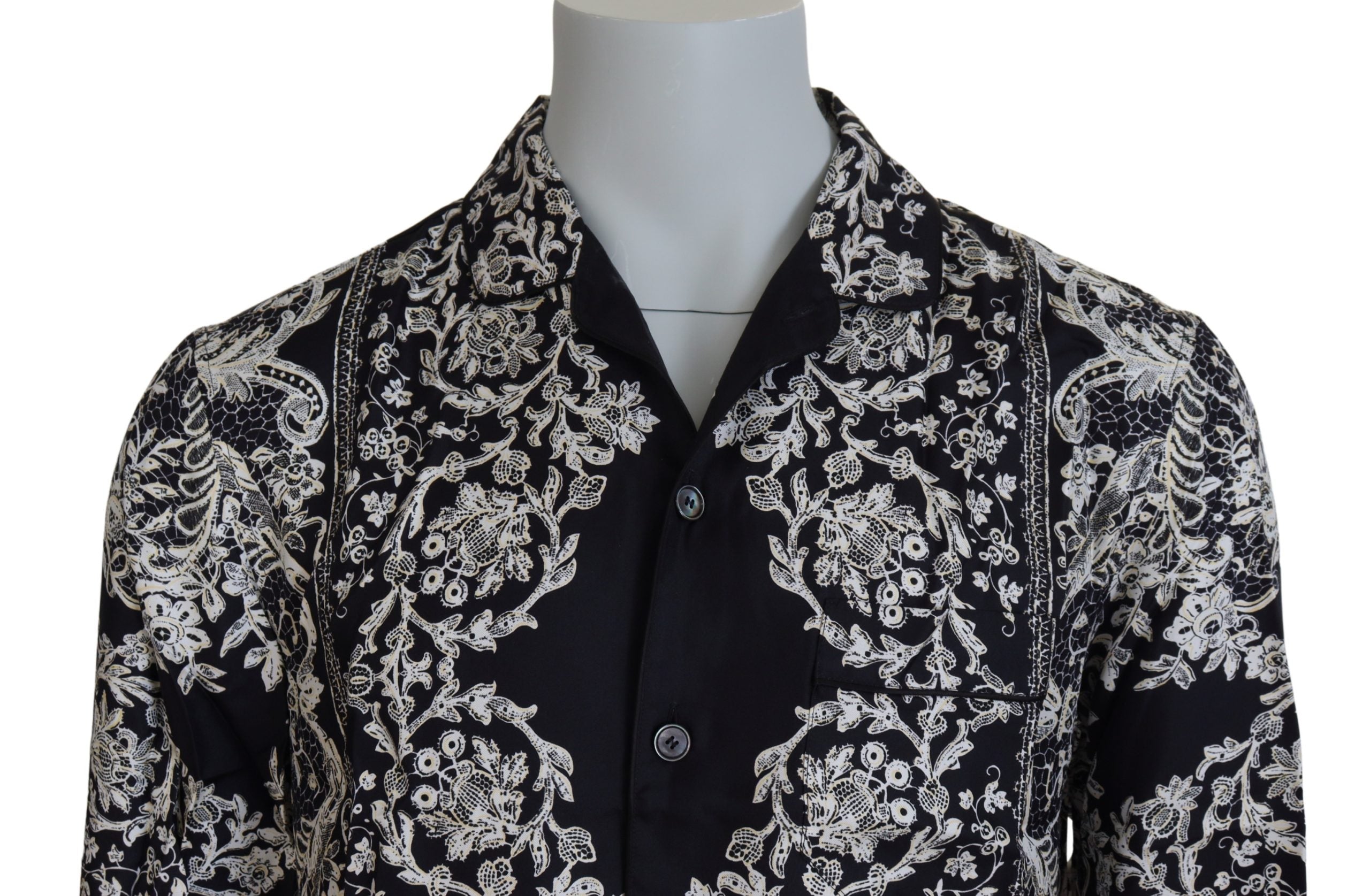 Dolce & Gabbana Blaues Seidenblumen Barock Satin Freizeithemd