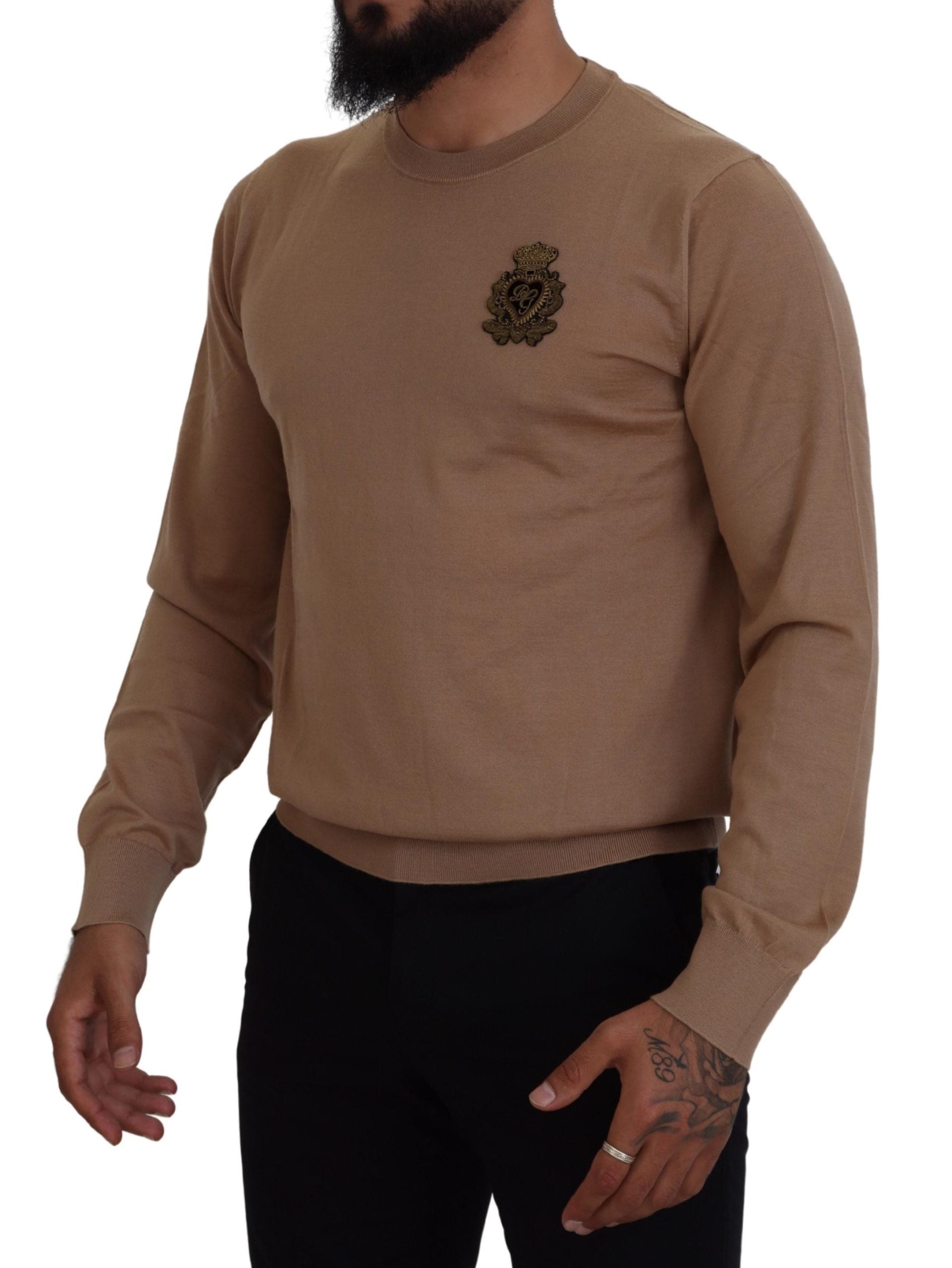Dolce & Gabbana Beigefarbener Kaschmir-Kronen-Logo-Pullover
