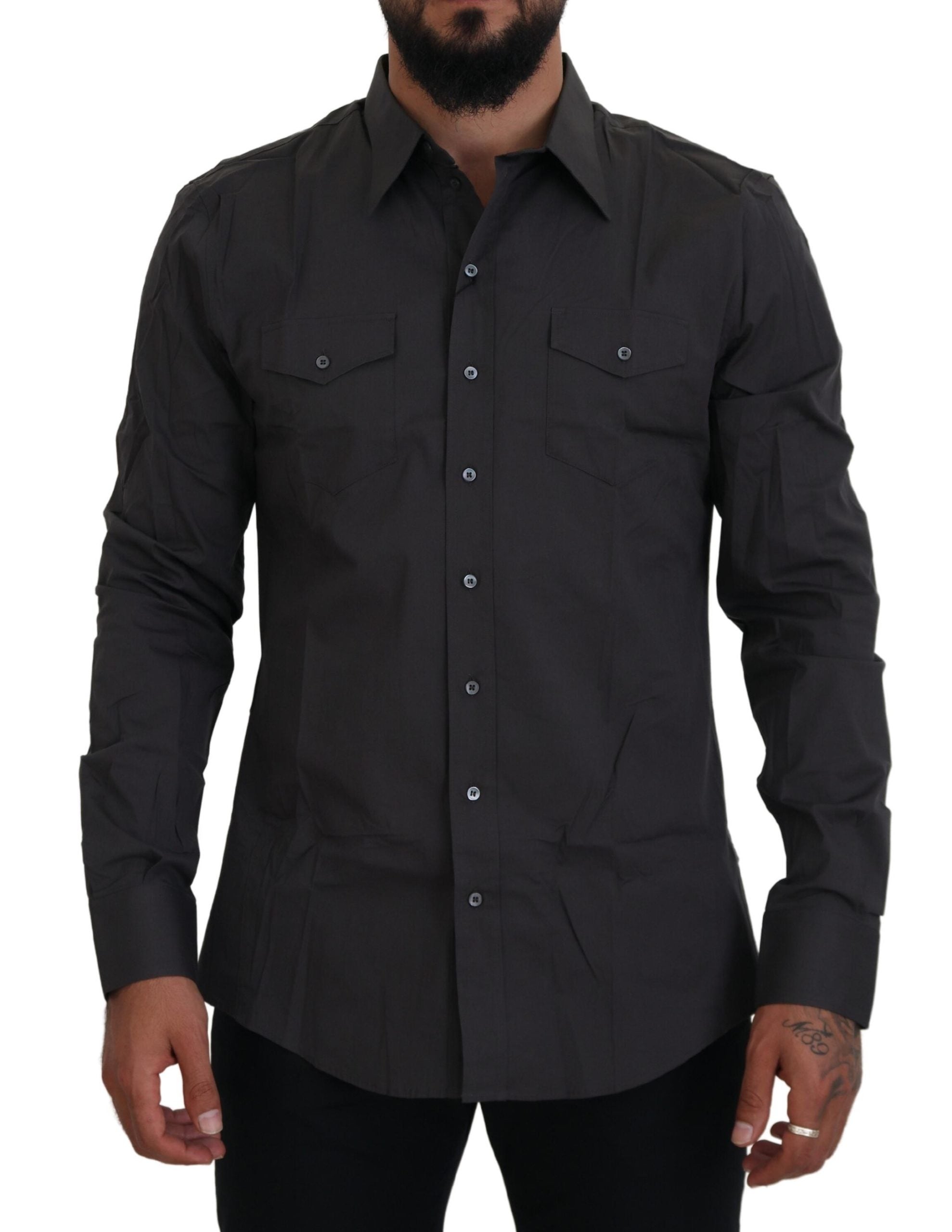 Dolce & Gabbana Graues SICILIA Slim Fit Stretch-Hemd