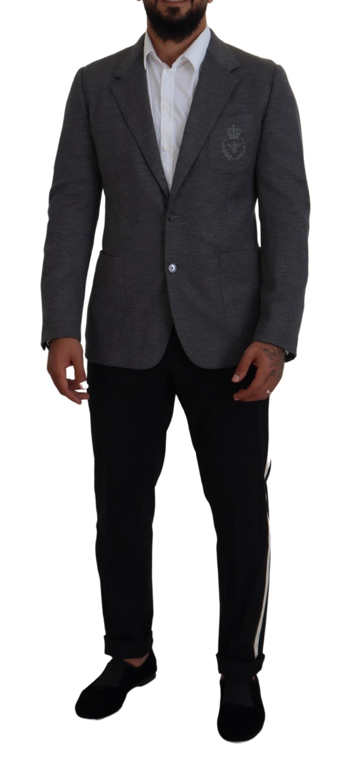 Dolce & Gabbana Graue Wolle Stretch Slim Fit Jacke Blazer