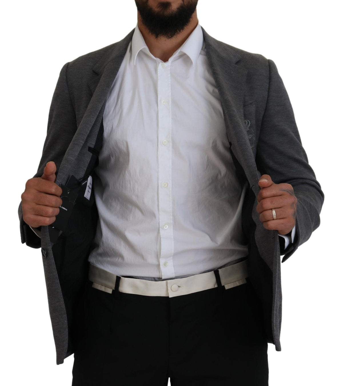 Dolce & Gabbana Graue Wolle Stretch Slim Fit Jacke Blazer