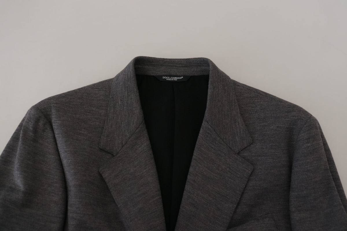 Dolce & Gabbana Graue Wolle Stretch Slim Fit Jacke Blazer