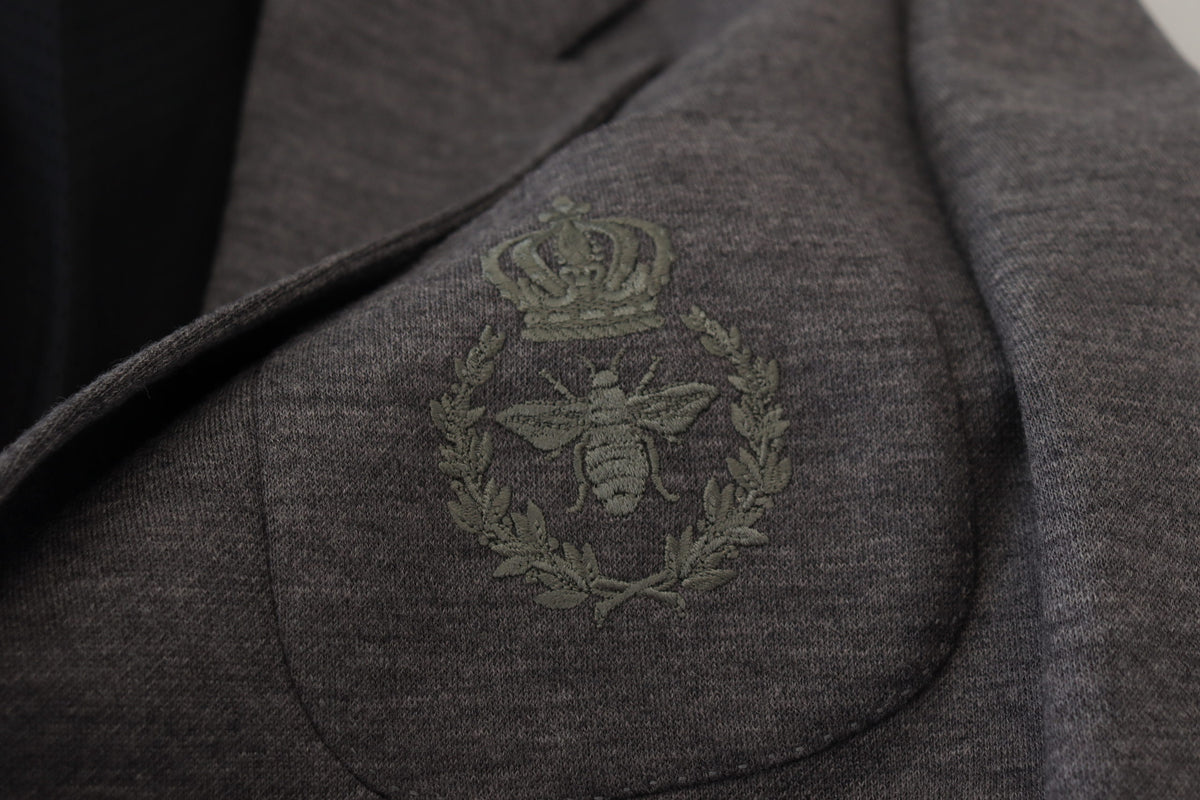 Dolce & Gabbana Graue Wolle Stretch Slim Fit Jacke Blazer