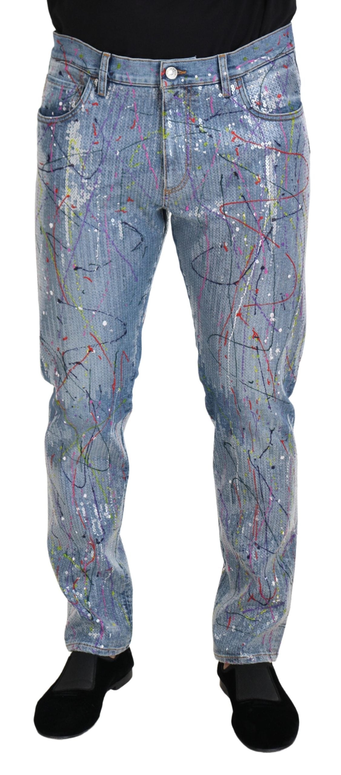Dolce & Gabbana Blaue Baumwoll-Denim-Jeans mit Farbspritzern