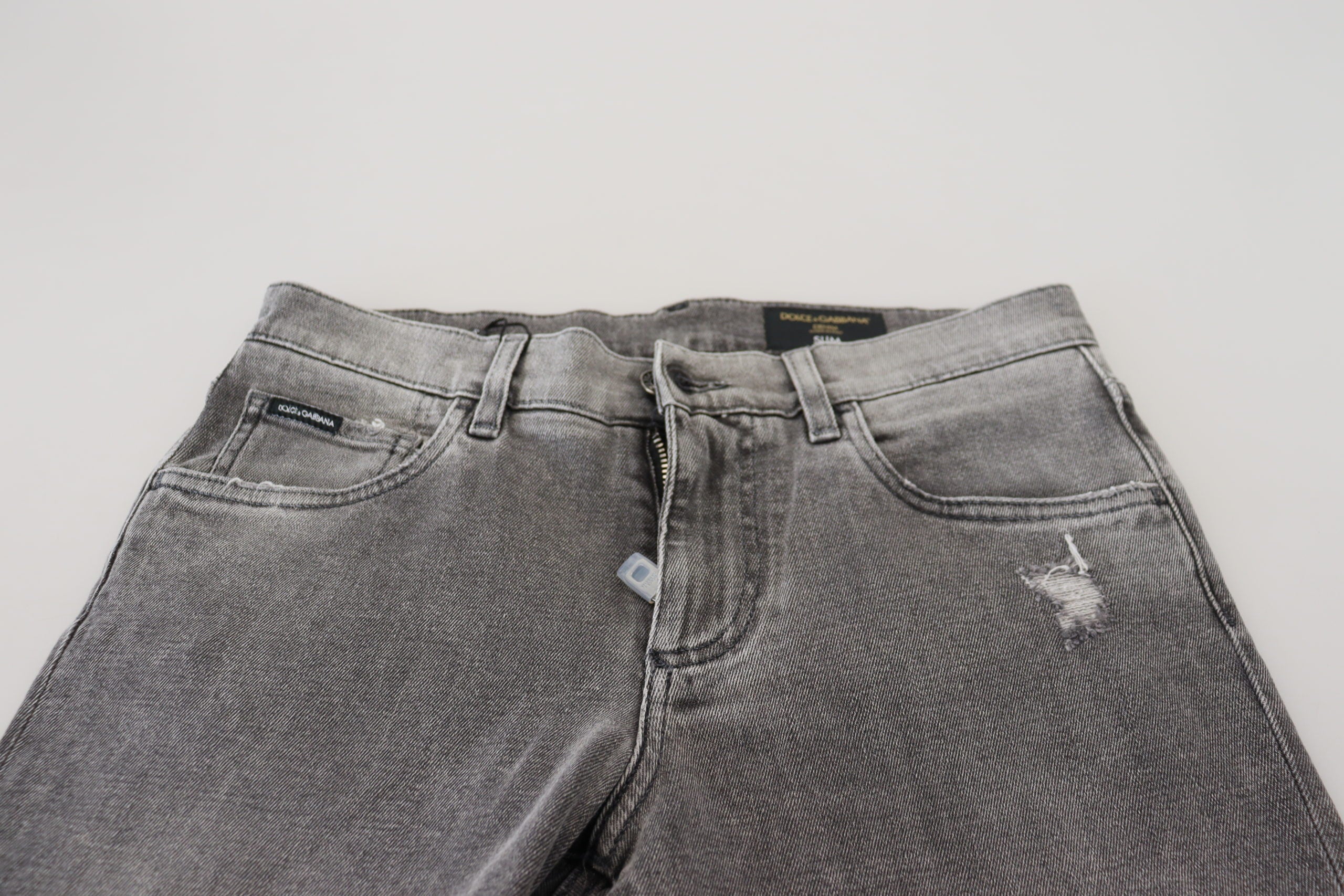 Dolce & Gabbana Graue Skinny Denim Jeans aus gewaschener Baumwolle