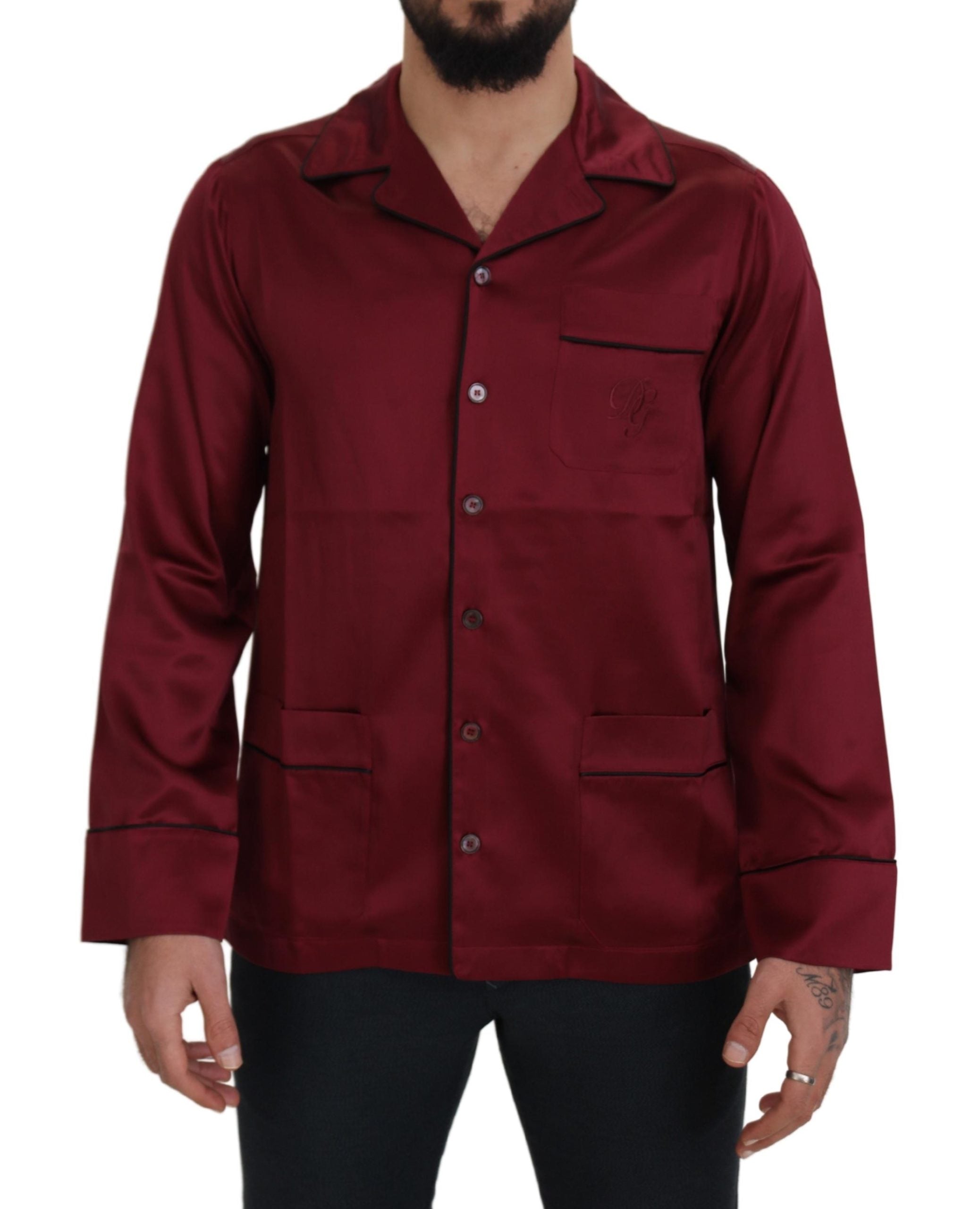 Dolce & Gabbana Rotes Seiden-Lounge-Top Pyjama-Schlafanzug-Shirt