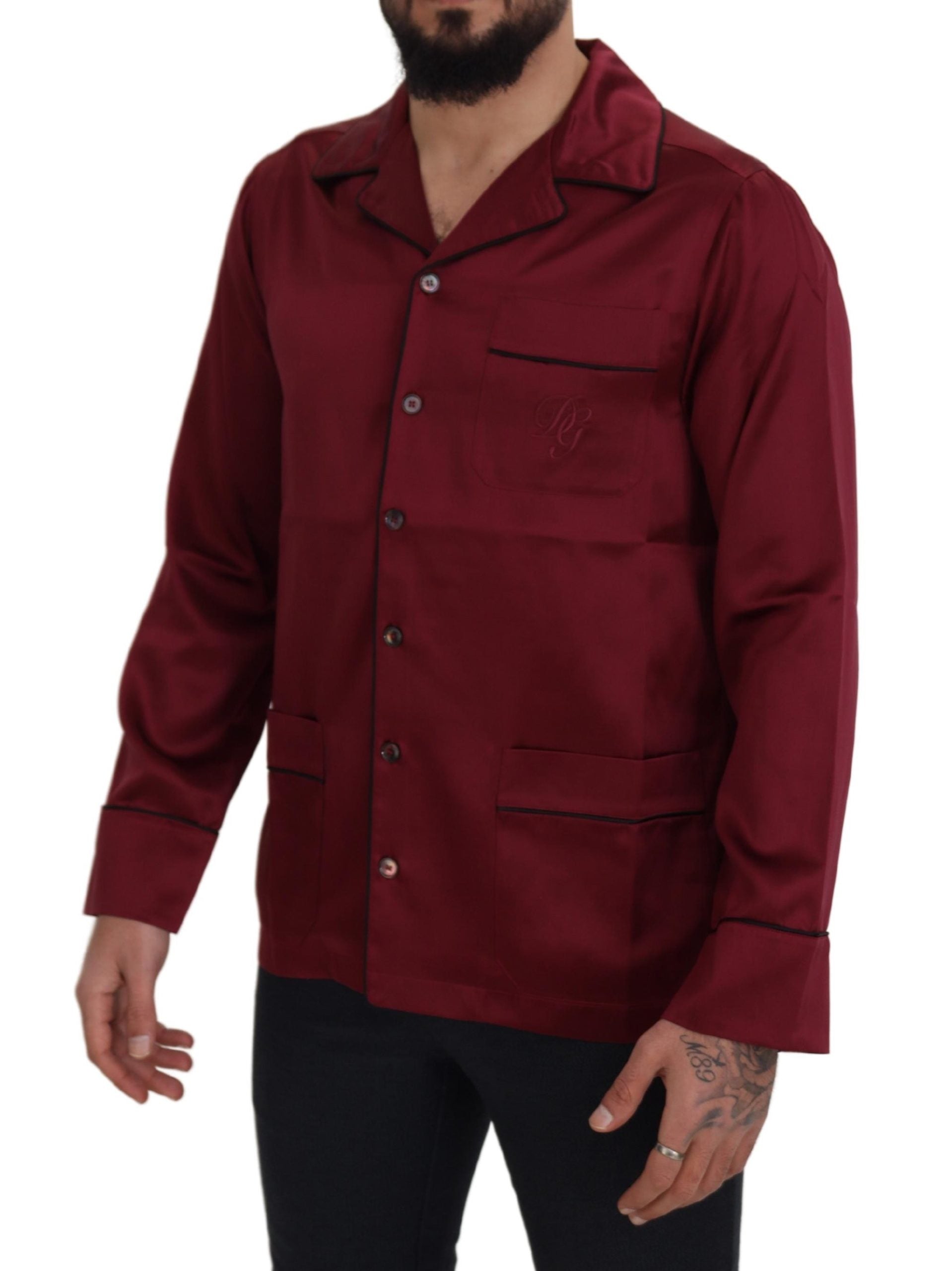 Dolce & Gabbana Rotes Seiden-Lounge-Top Pyjama-Schlafanzug-Shirt