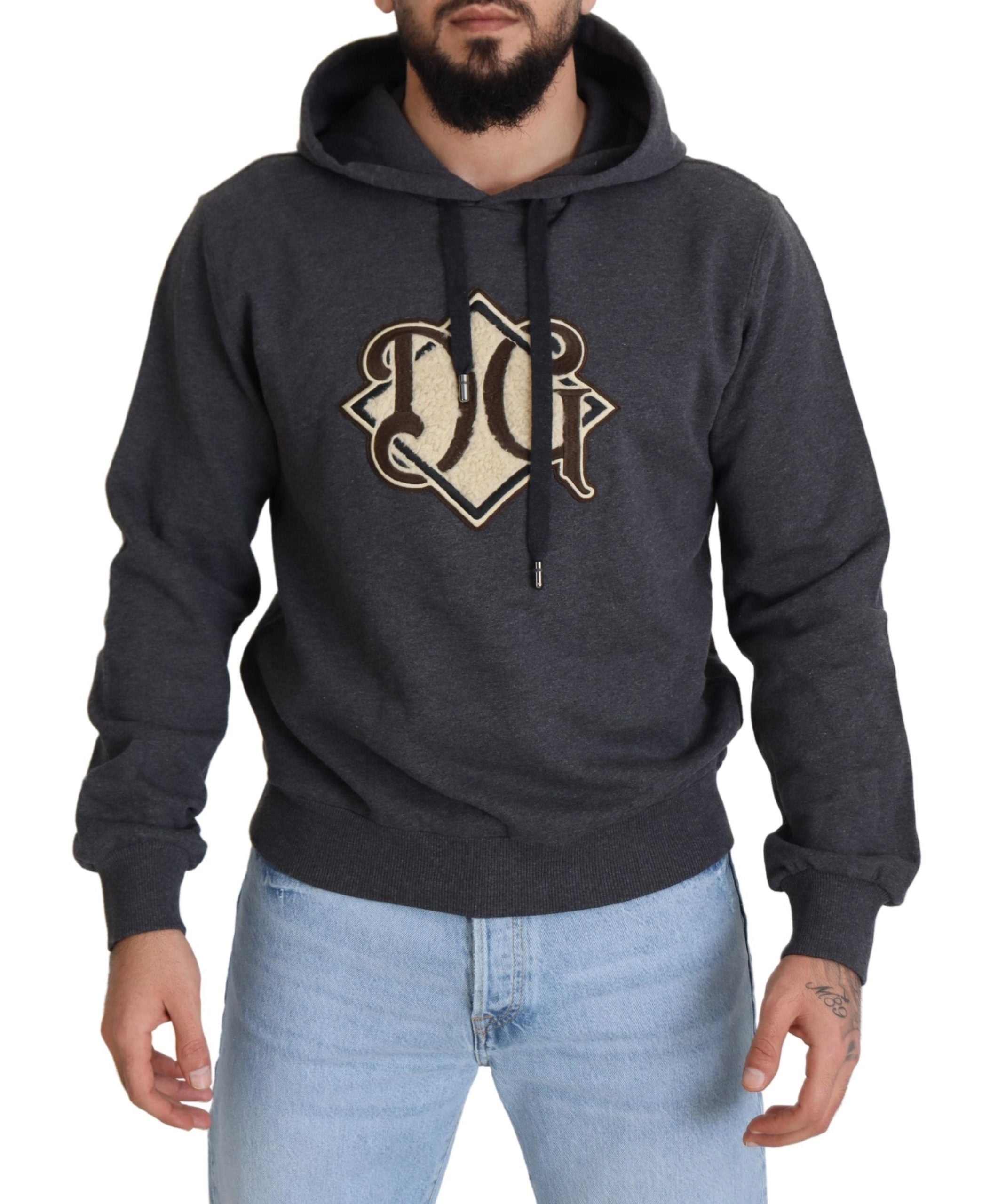 Dolce & Gabbana Graues Logo-Baumwoll-Kapuzenpullover