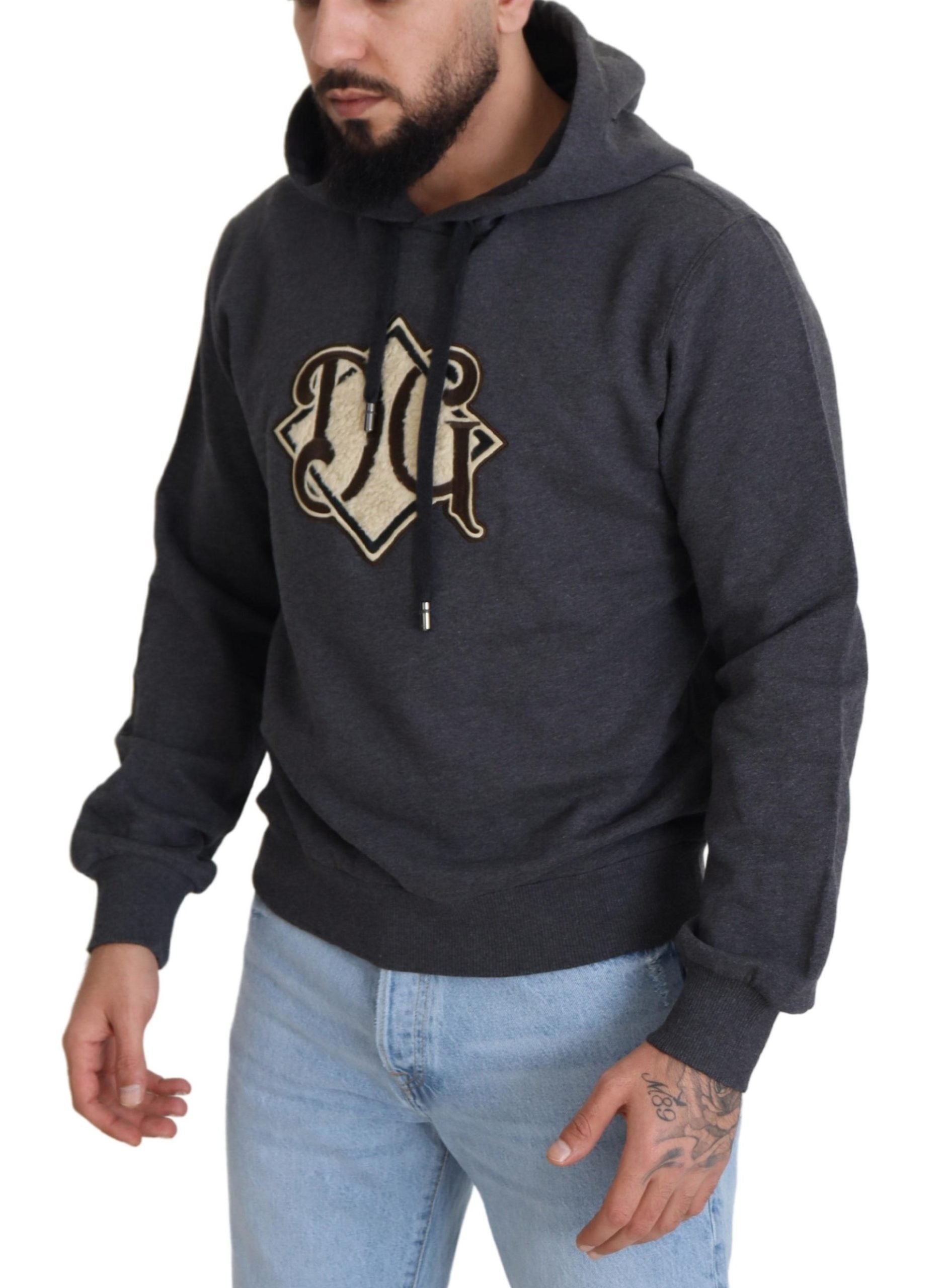 Dolce & Gabbana Graues Logo-Baumwoll-Kapuzenpullover