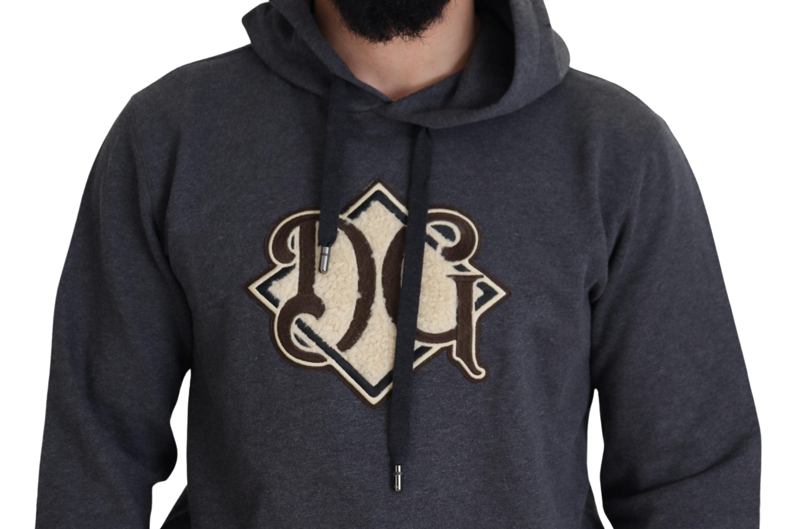 Dolce & Gabbana Graues Logo-Baumwoll-Kapuzenpullover