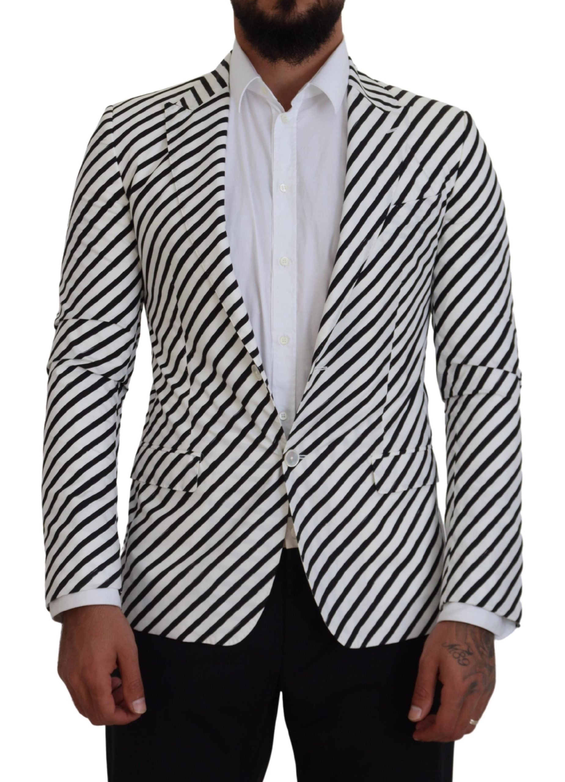 Dolce & Gabbana Weiß Schwarz Gestreifte Slim Fit Jacke Blazer
