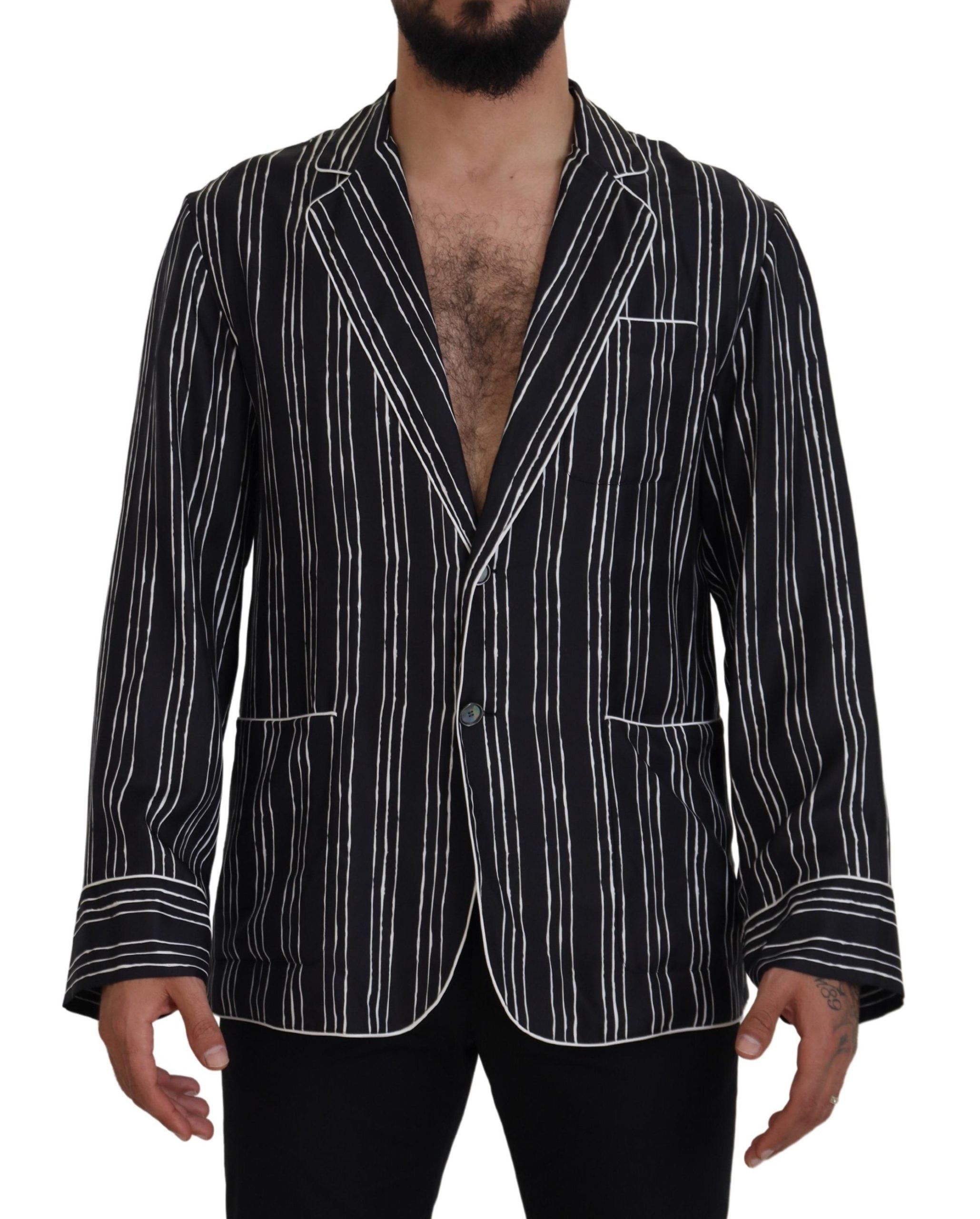 Dolce & Gabbana Blau gestreiftes Seiden-Pyjamahemd Jacke