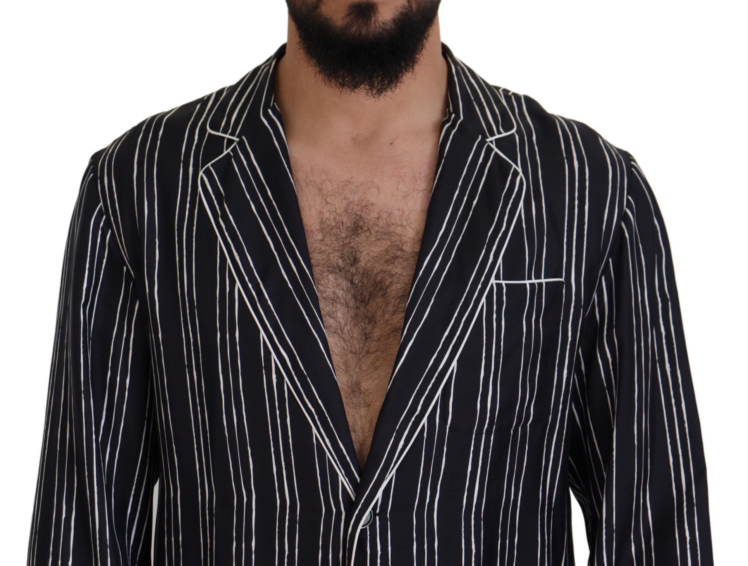 Dolce & Gabbana Blau gestreiftes Seiden-Pyjamahemd Jacke