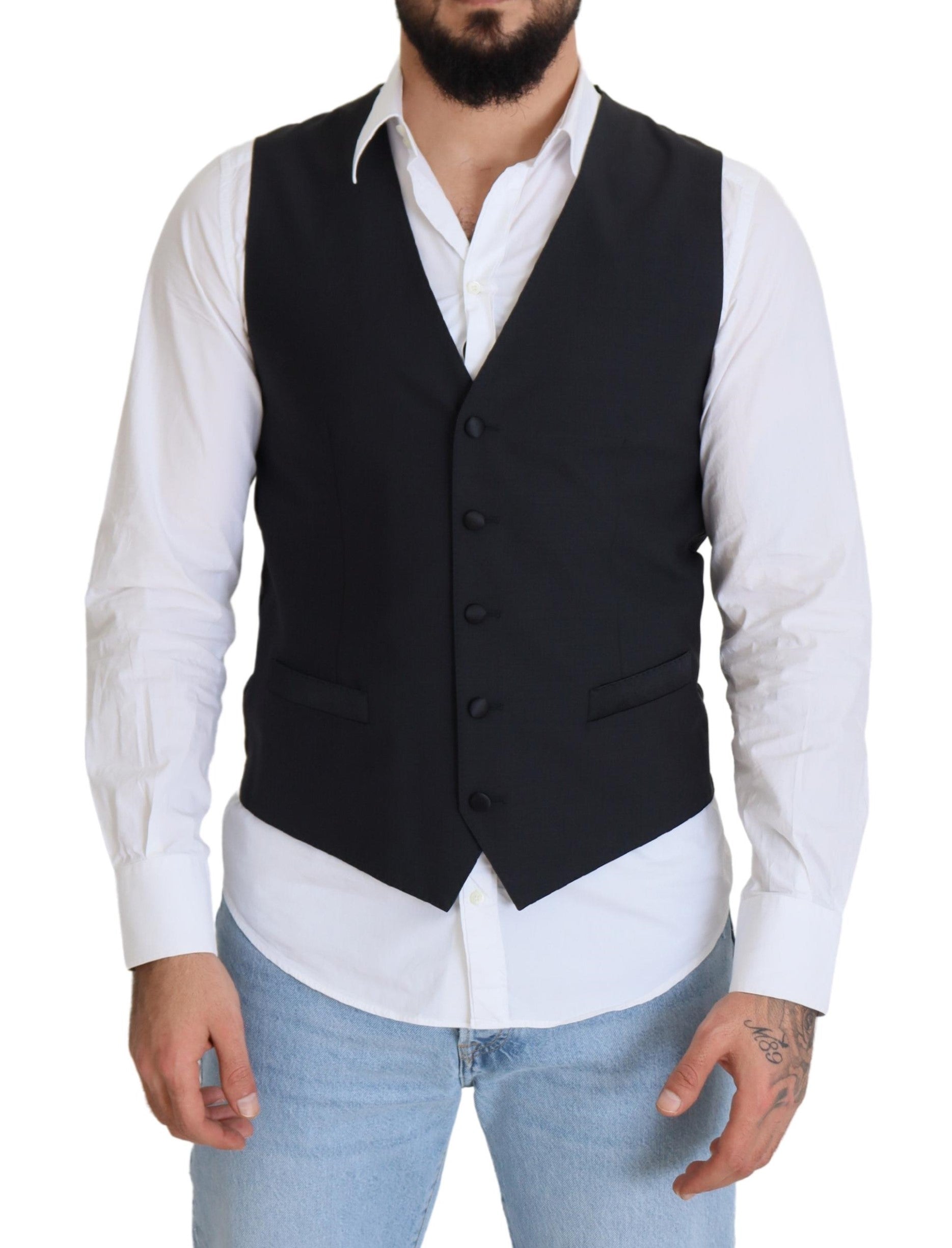 Dolce & Gabbana Schwarze Stretchweste aus Wolle Formelle Weste