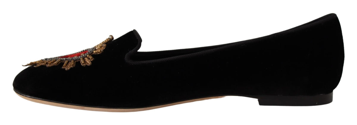 Dolce & Gabbana Schwarz DG Sacred Heart Patch Slip On flache Schuhe