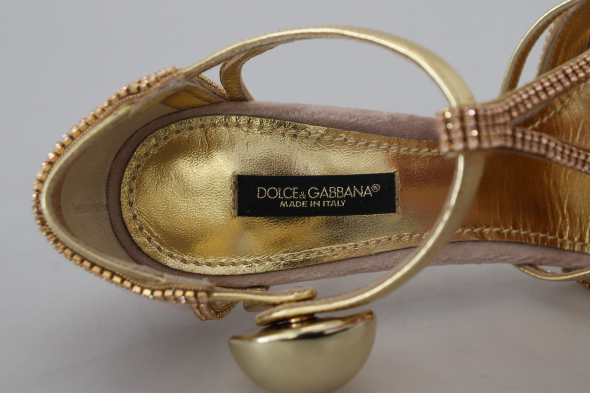 Dolce & Gabbana Rosa Kristall T-strap Heels Pumps Schuhe