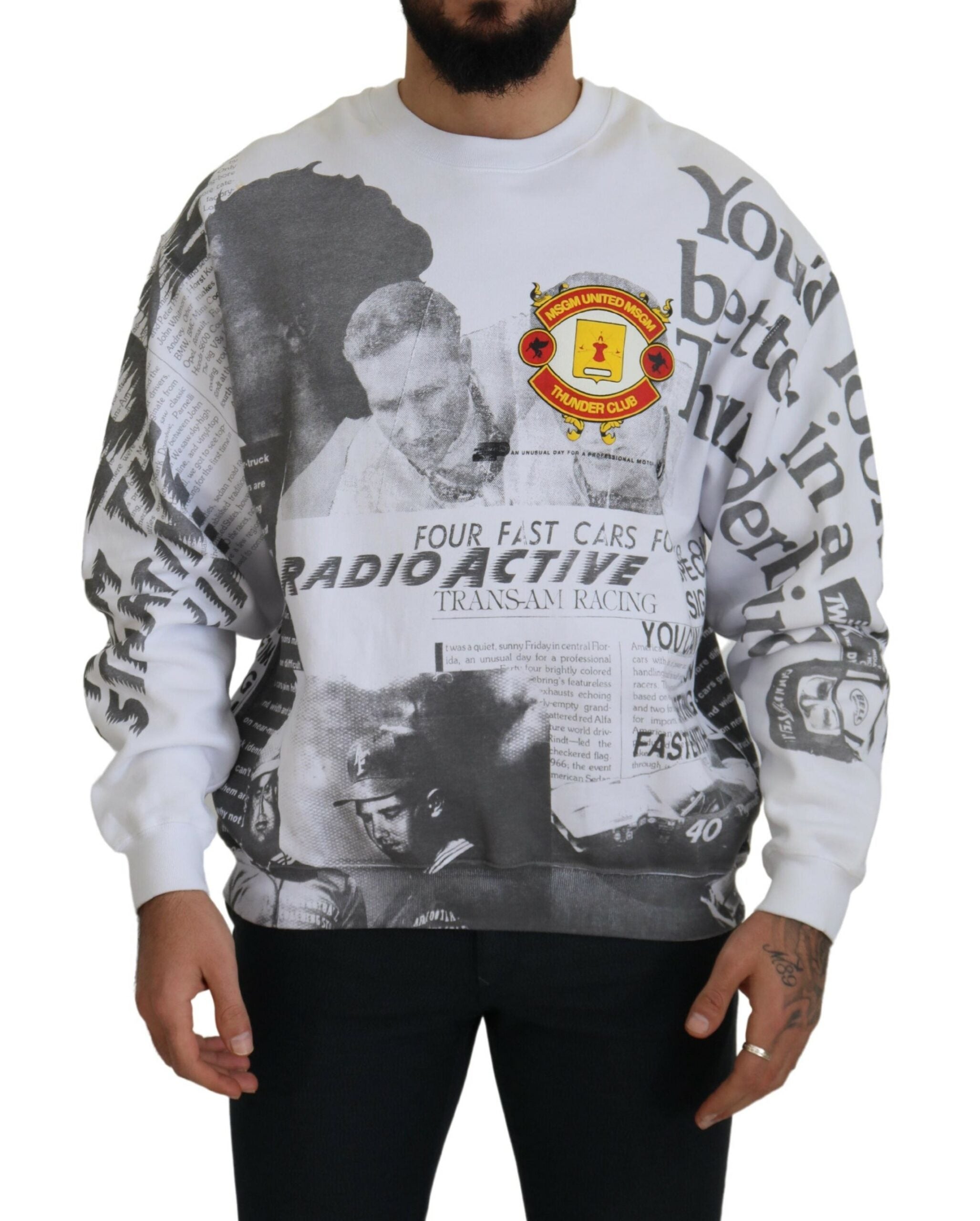 MSGM Weißer Baumwoll-Crewneck-Pullover Pullover