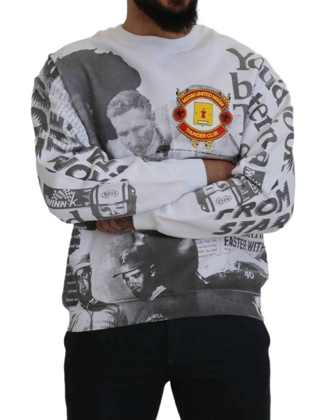MSGM Weißer Baumwoll-Crewneck-Pullover Pullover