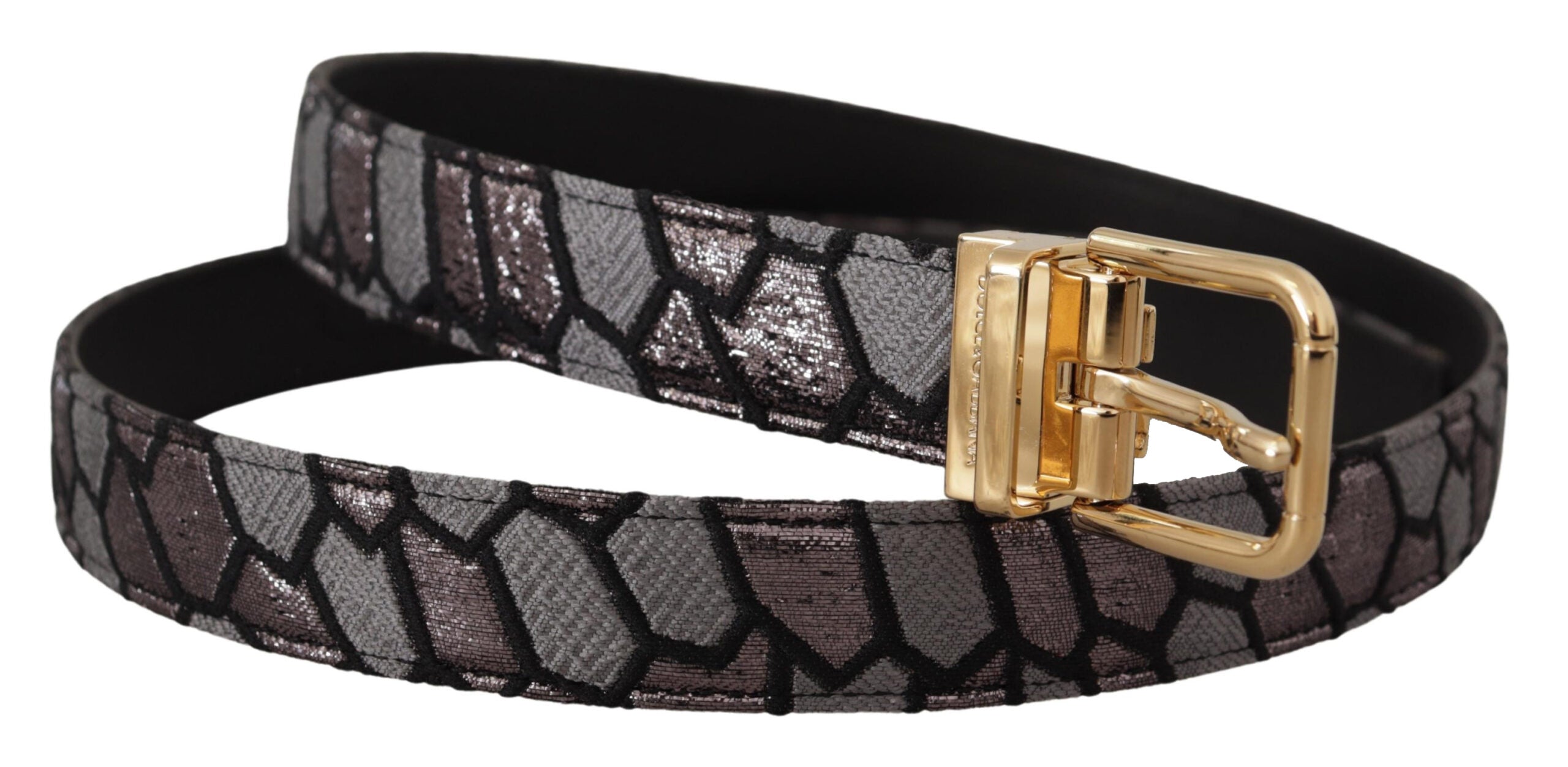 Dolce & Gabbana Mehrfarbiger Patchwork-Gürtel aus Leder mit goldenem Jaquardmuster