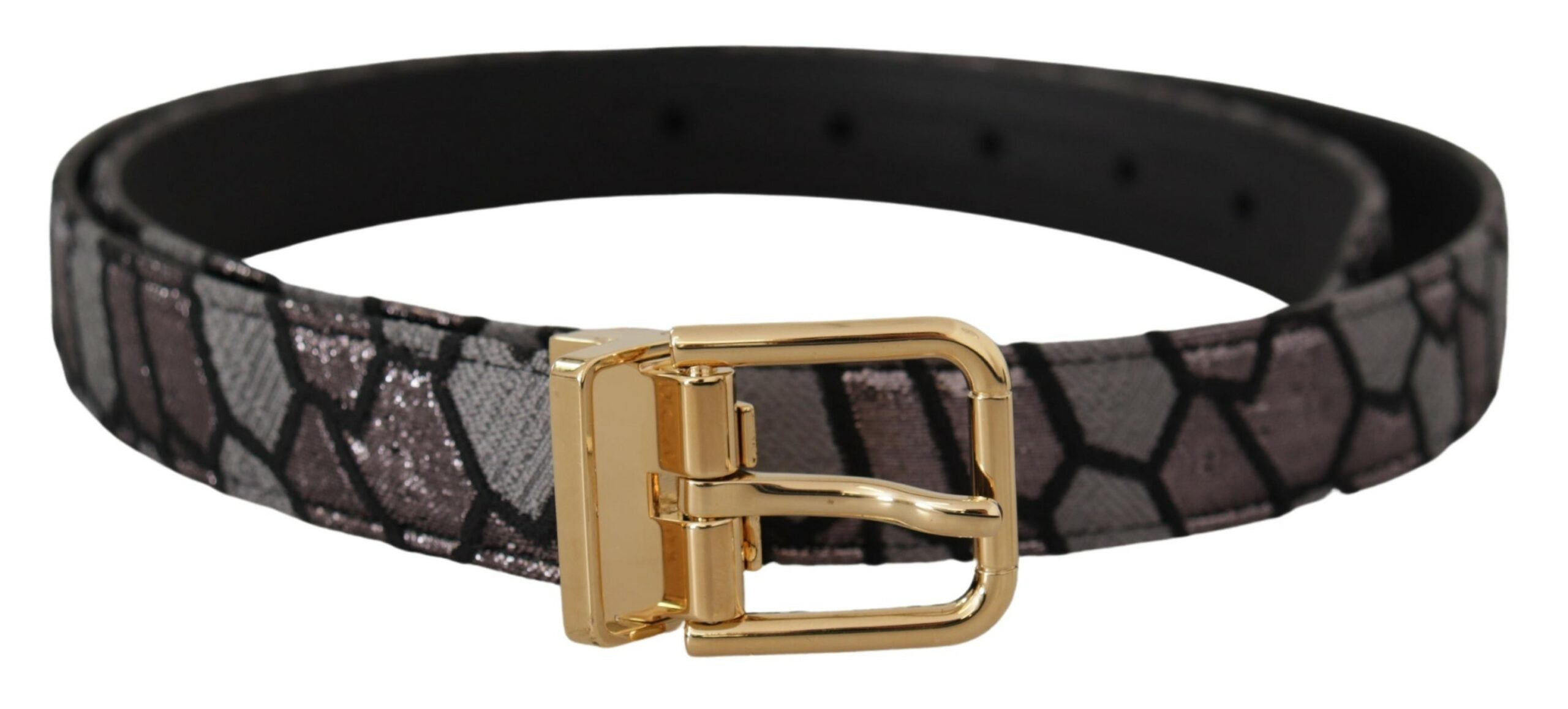 Dolce & Gabbana Mehrfarbiger Patchwork-Gürtel aus Leder mit goldenem Jaquardmuster