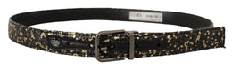 Dolce & Gabbana Gold Schwarz Zweifarbiger Leder Chromschnalle Gürtel