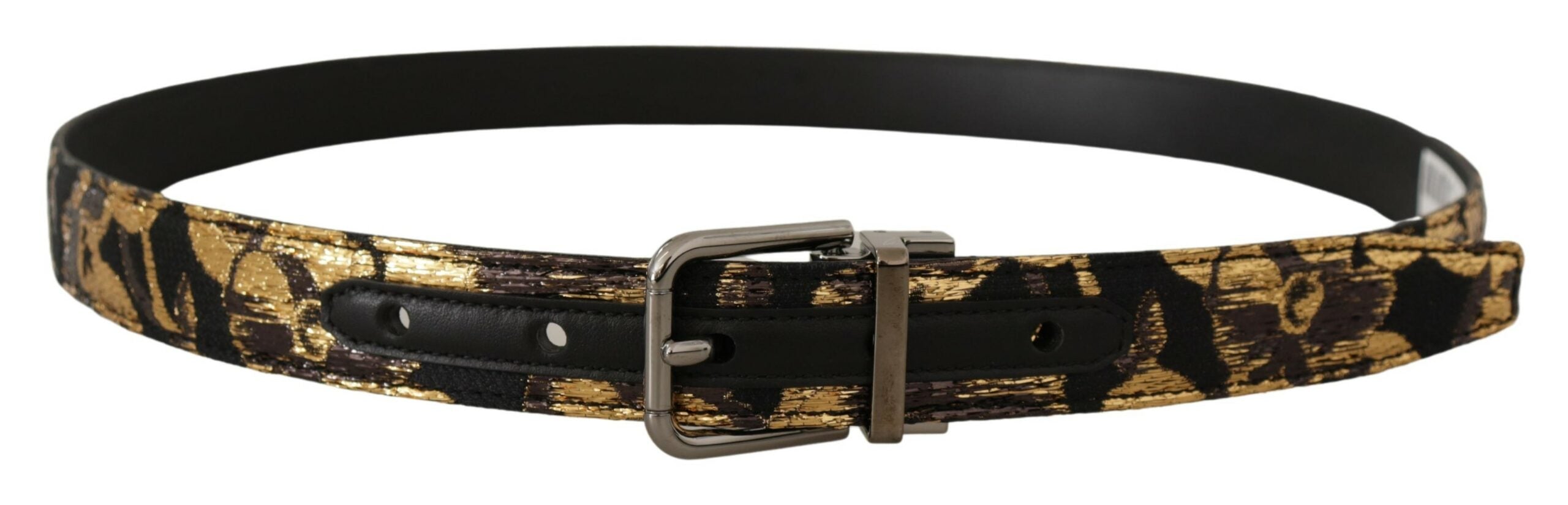 Dolce & Gabbana Multicolor Jacquard Leder Logo Metallschnalle Gürtel