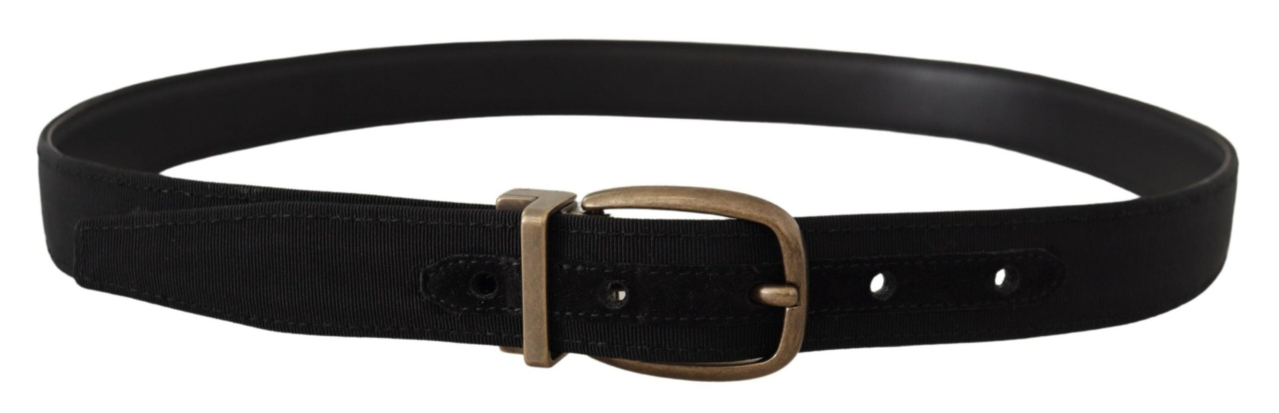 Dolce & Gabbana Schwarzer Grosgrain-Ledergürtel aus Bronze und Metall