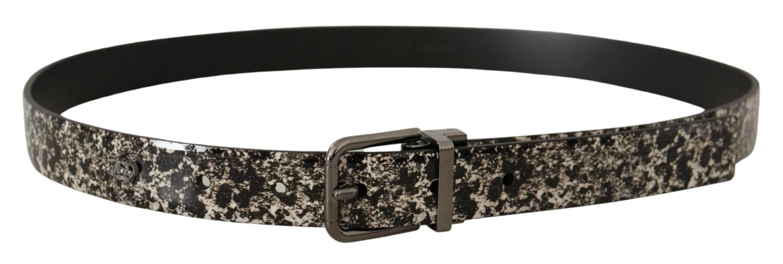 Dolce & Gabbana Schwarzer Marmorgürtel aus Leder mit grauem Logo