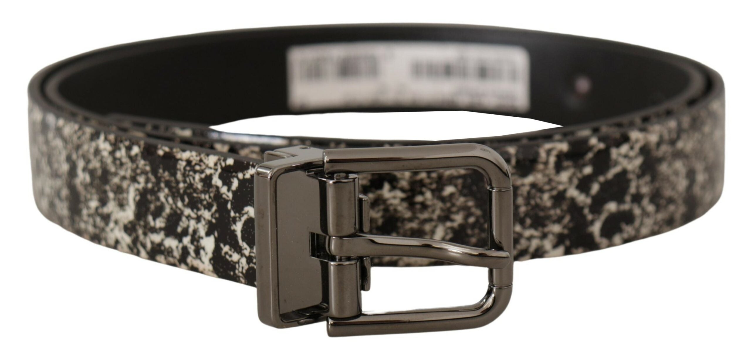 Dolce & Gabbana Schwarzer Marmorgürtel aus Leder mit grauem Logo