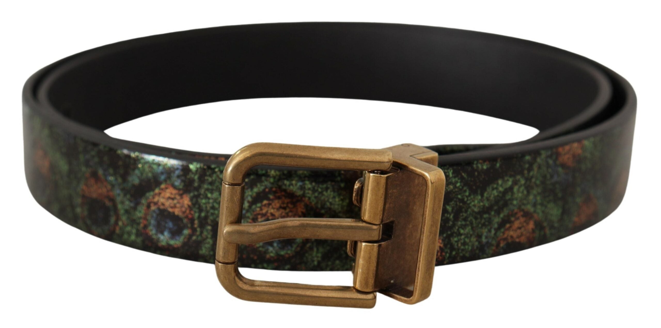 Dolce & Gabbana Multicolor Leder Vernice Pavone Bronze Metallgürtel