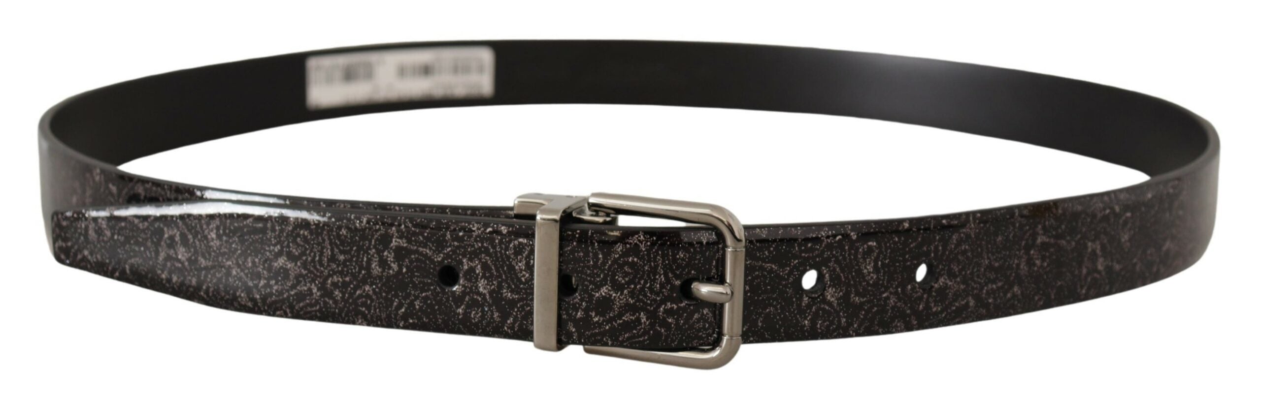 Dolce & Gabbana Schwarzer Goccia Glitter Lackleder Schnalle Vernice Gürtel