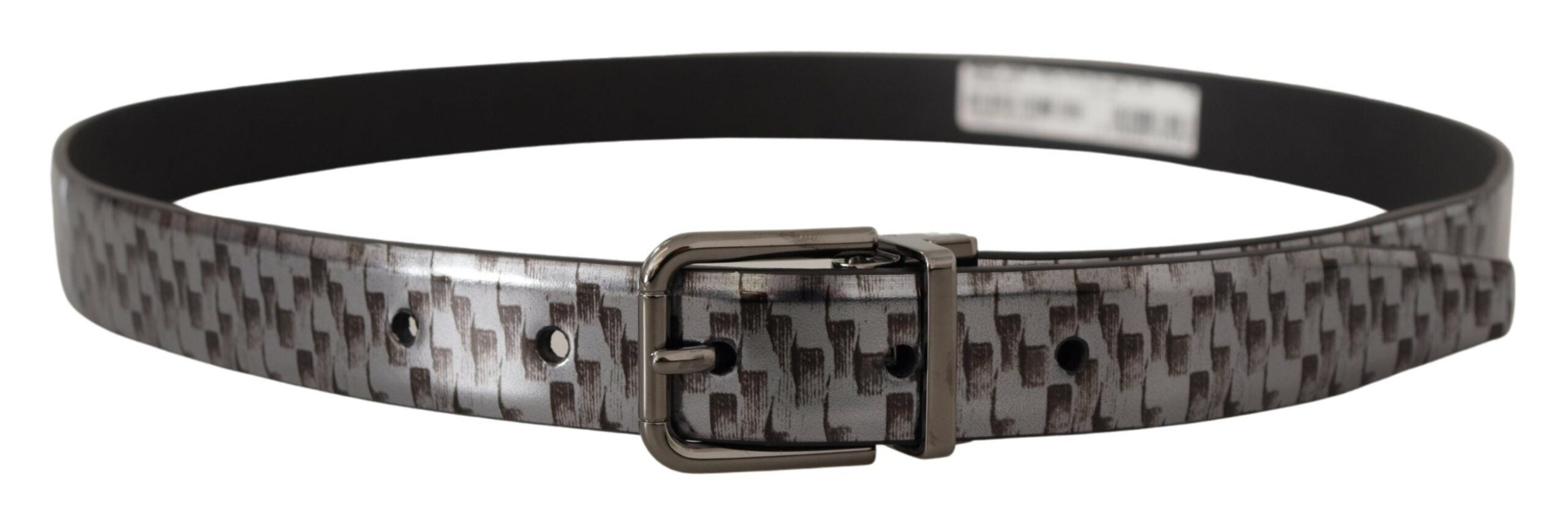 Dolce & Gabbana Grauer Fischgrätenleder-Gürtel mit 3D-Metallschnalle