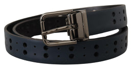 Dolce & Gabbana Blauer perforierter Skinny Leder Gürtel mit Metallschnalle