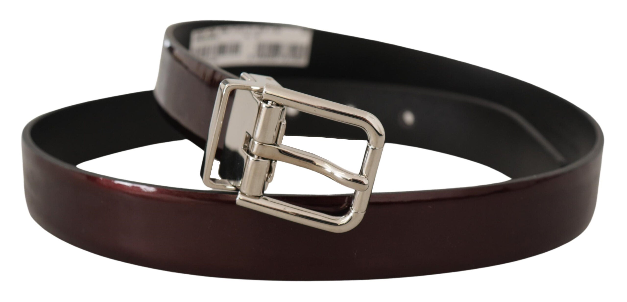 Dolce & Gabbana Braunes Lackleder Silberne Metallschnalle Gürtel