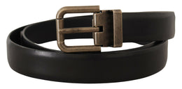 Dolce & Gabbana Schwarzes Kalbsleder gebürstetes Messing Box Buckle Gürtel