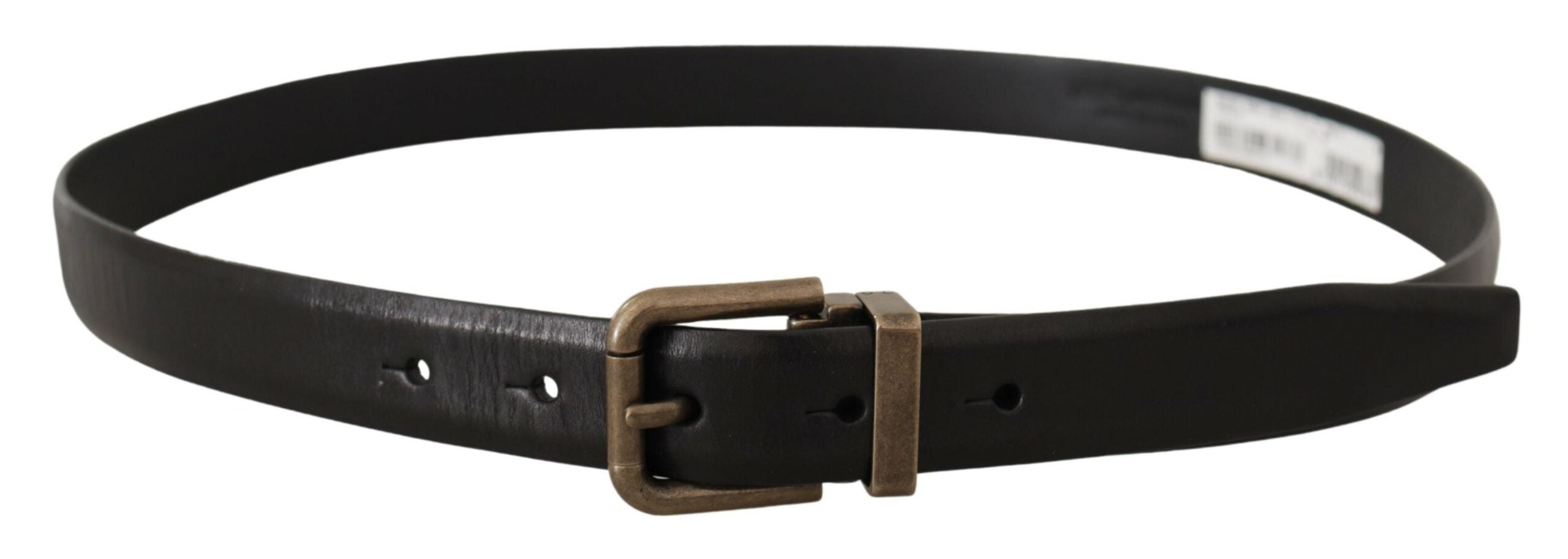 Dolce & Gabbana Schwarzes Kalbsleder gebürstetes Messing Box Buckle Gürtel