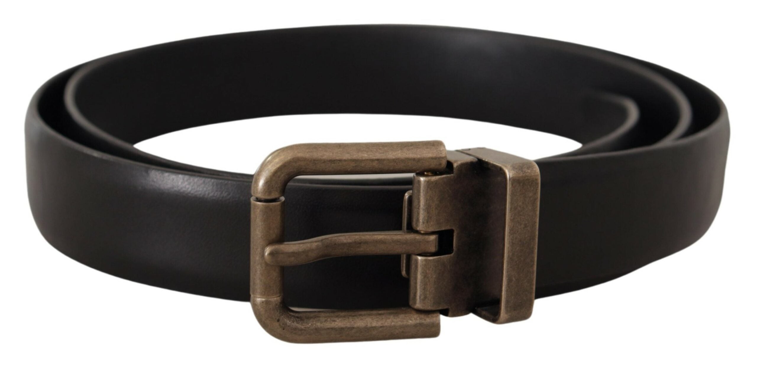 Dolce & Gabbana Schwarzes Kalbsleder gebürstetes Messing Box Buckle Gürtel