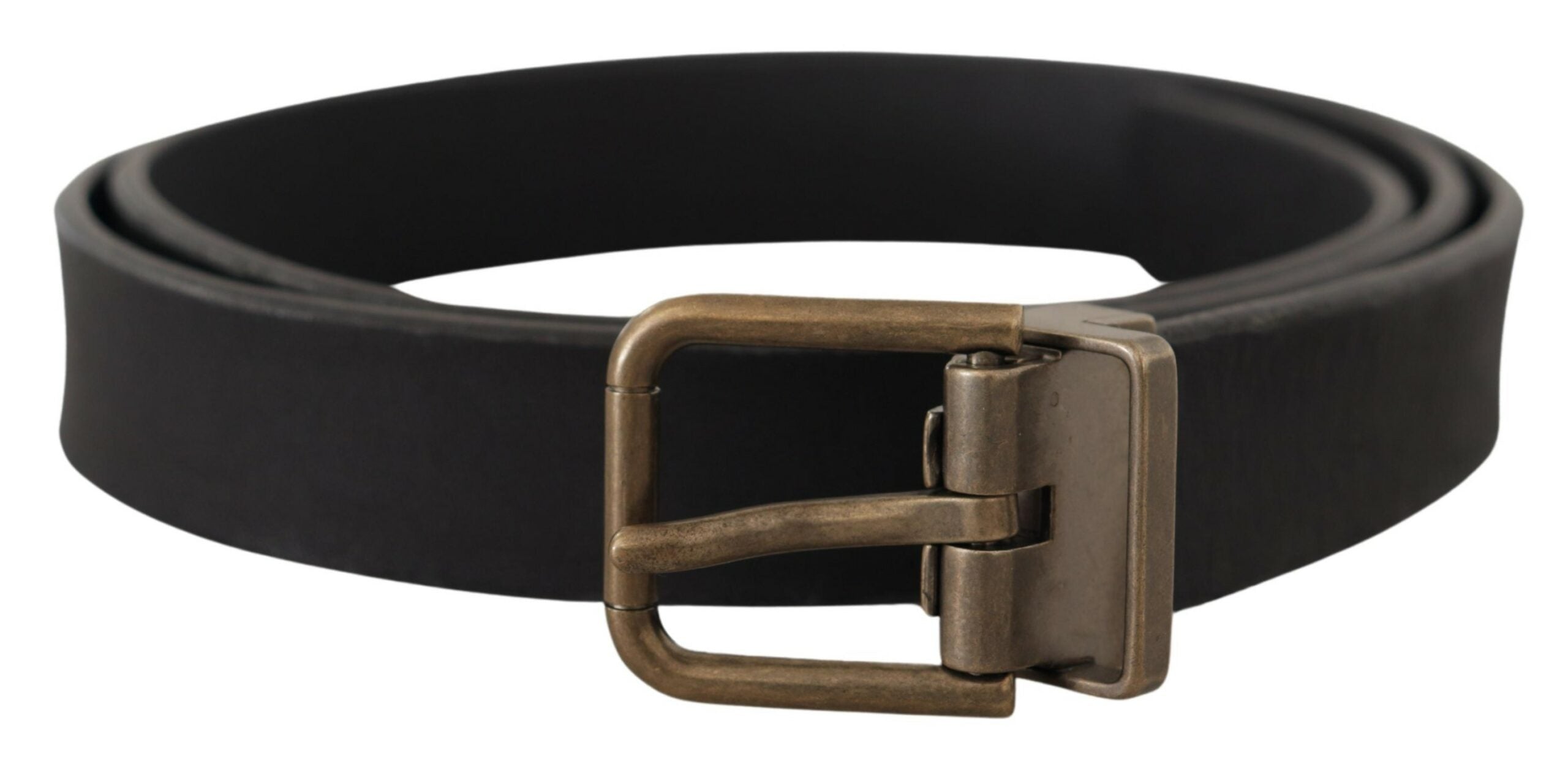 Dolce & Gabbana Schwarzes Leder Messing Metall Maserung Schnalle Klassischer Gürtel