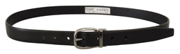 Dolce & Gabbana Schwarzer Leder Chrom Logo Metallschnalle Gürtel